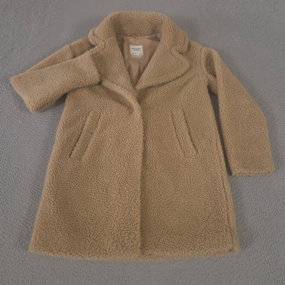 Abercrombie & Fitch Jacket Womens‎ S Tan Teddy Faux Fur Sherpa Mid-Length Coat